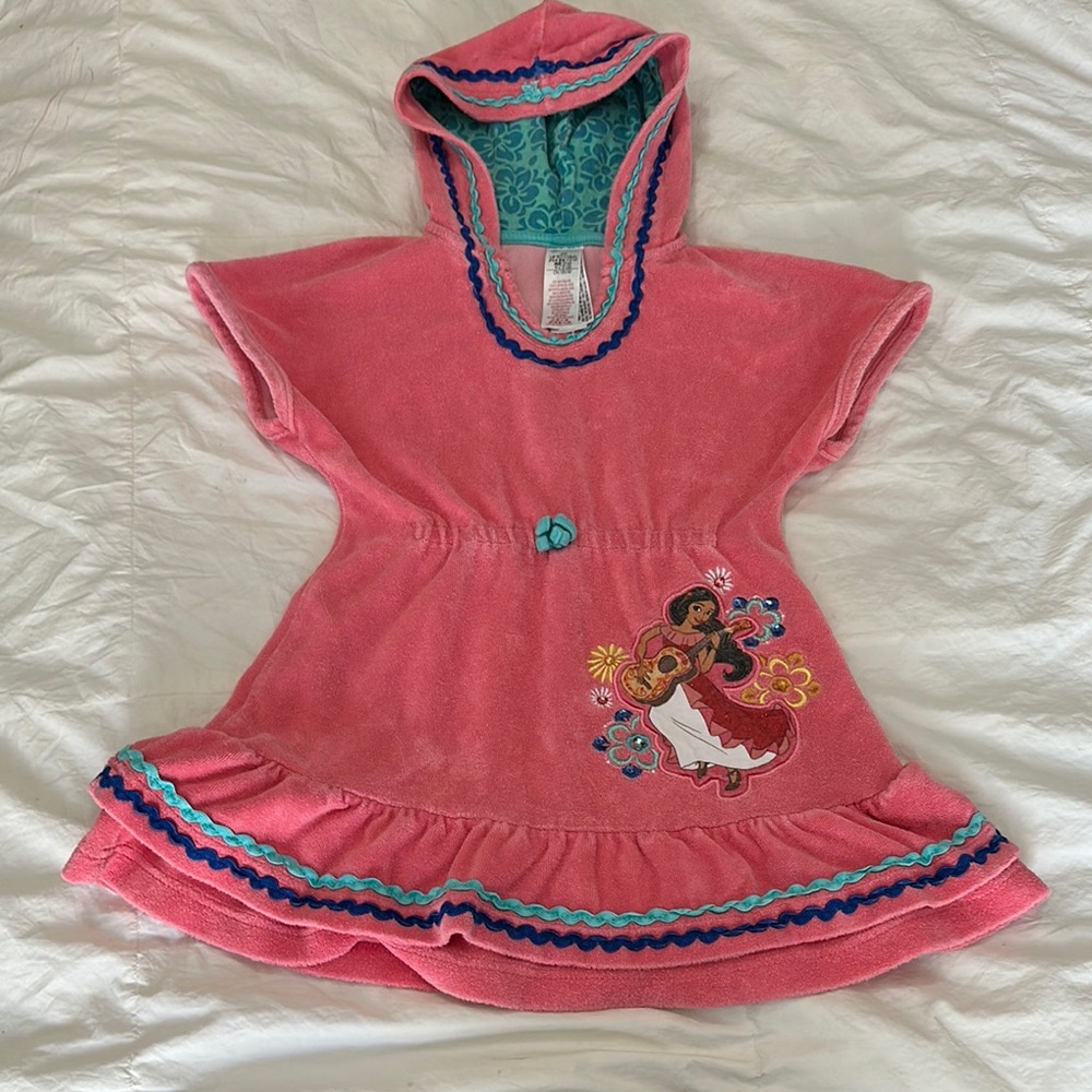 Pink Hooded Terry cloth Dress with Embroidered Design